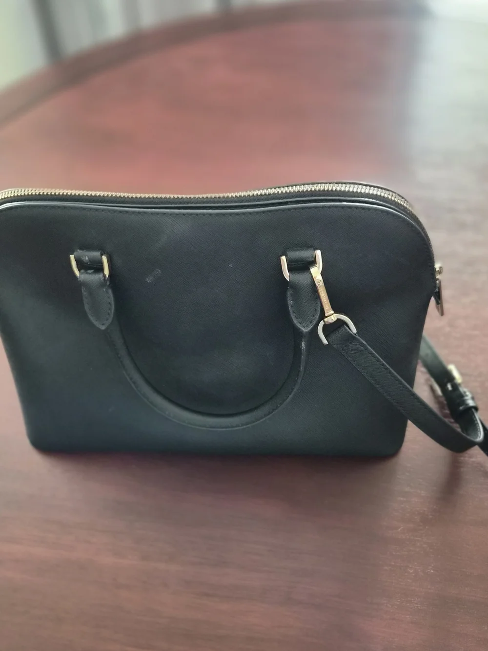 Michael Kors Black Saffiano Dome Crossbody Bag with Gold Hardware